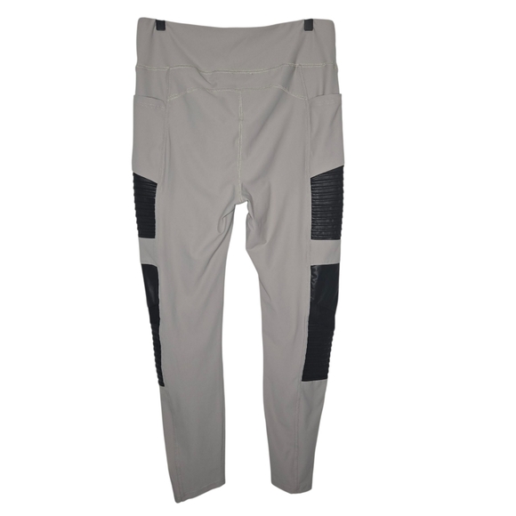 White Birch Womens Gray Black Faux Leather Contrast Moto Leggings Size 1XL - Picture 2 of 6